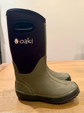 Oaki Kids Neoprene Rain/Snow Boots Forest Green Brown Size 10